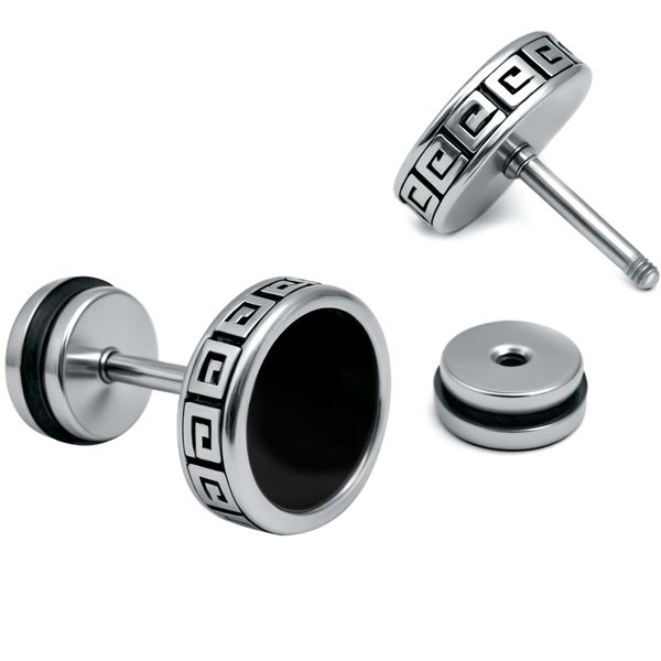 10mm Black Surgical Steel Stud Earrings - Textured Brick Design