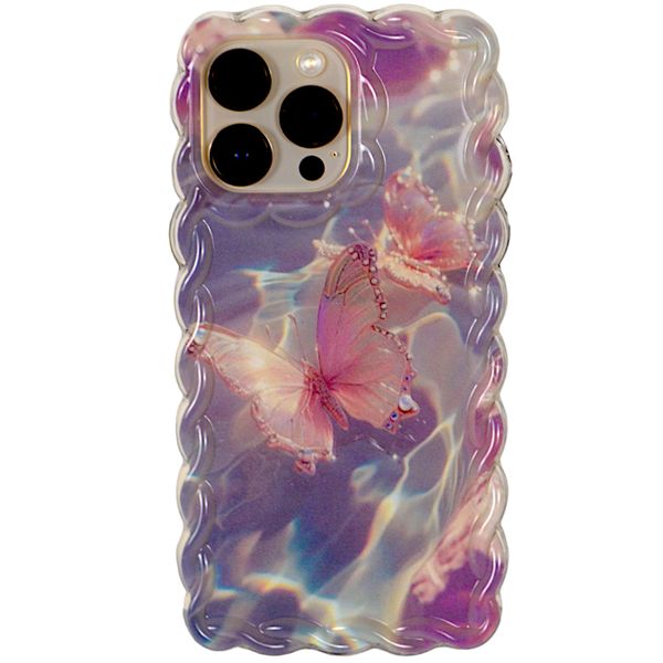 Purple - Phone Case with Butterflies &amp; Pleat Edge - Iphone 14 Pro Max