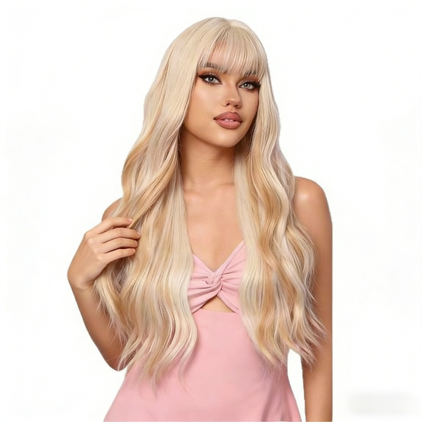 Atmosphere Light Gold Long Curly Wig Gentle Big Wave Versatile Full Headset
