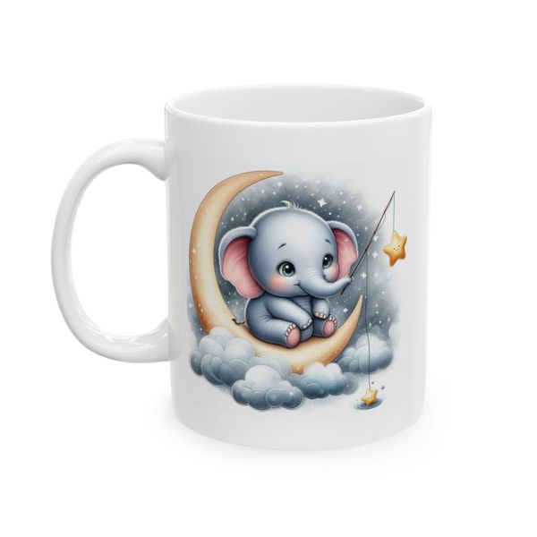Elephant Mug - Baby elephant on crescent moon with star and clouds