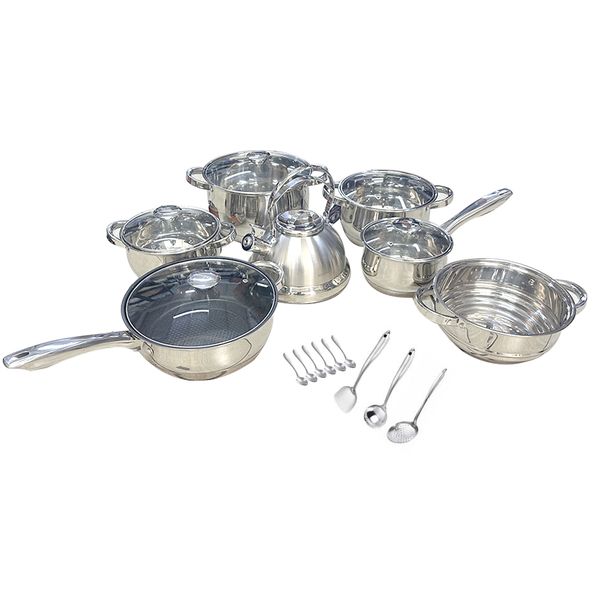 23-Piece Cookware Set Including A Saucepan, Frying Pan, And Kettle