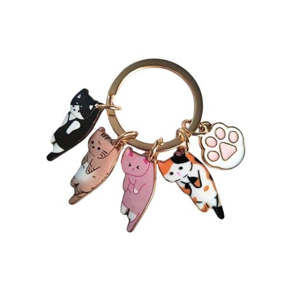 Adorable Keychain With Hanging Kitten Charms - Multicolor