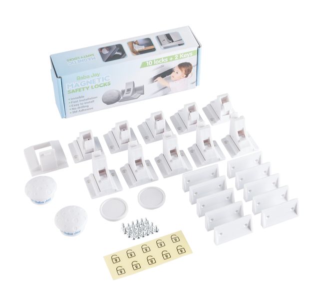 Baba Jay Magnetic Child Safety Locks for Cupboards and Drawers - 10 Locks + 2 Keys