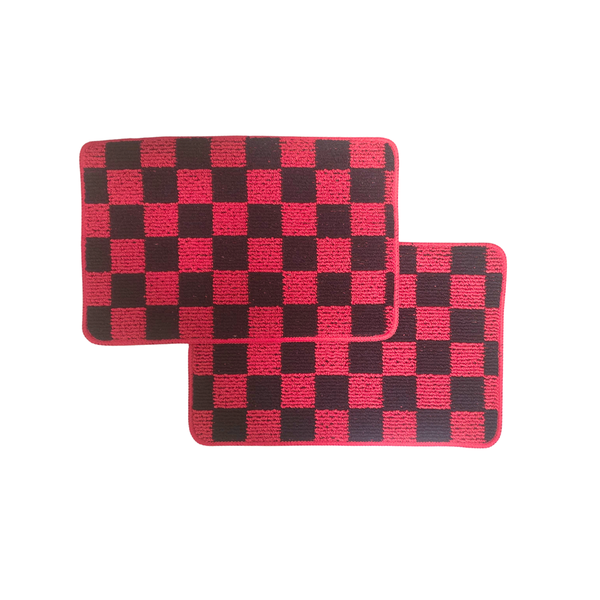 High End Polyester with Rubber Backing Checkered Bathroom Mats - Set of 2