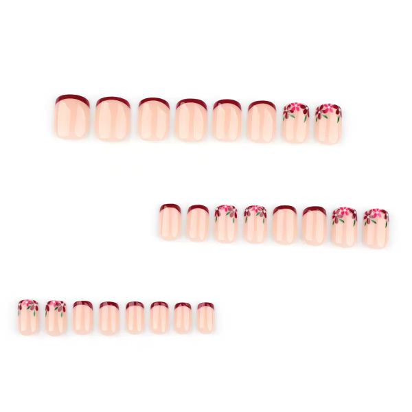 French Style Red Floral Fresh Nail Art Wearable Nail Tips