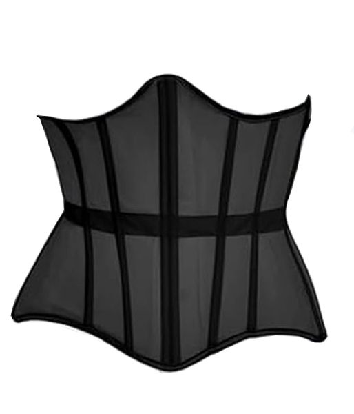 Women's Corset-Style Waist Belt, Mesh Tie-up Steel Boning Belt-Black-L