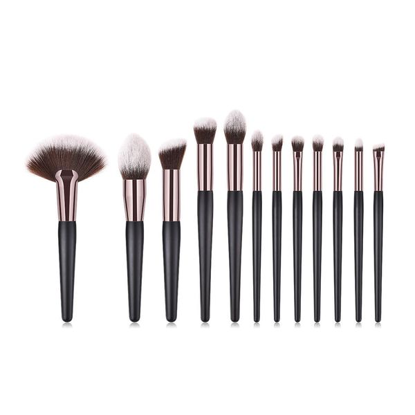 Makeup Brush Set 12 Pieces Wooden Handle Black