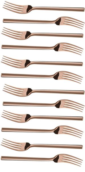 Table Fork 12 Piece Square Handle Colours Stainless Steel.