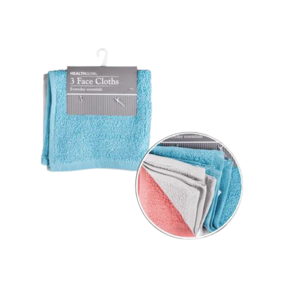 Healthglow Homeware- Assorted Face Cloths 3 Pack 30cm