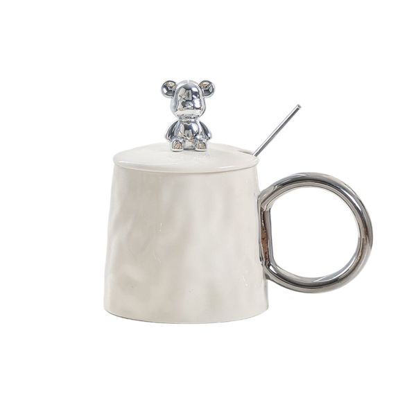 Creative Bearbrick Lid Chrome Glazed Ceramic Coffee Mug with Spoon - 400ml