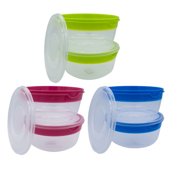 Deluxe Reusable Round Plastic Food Storage Containers &amp; Lids | 6 Pack