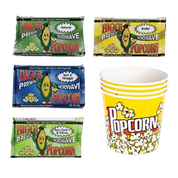 Bulk Pack 4 x Premium Microwave Popcorn &amp; 4 x 1,89Litre Buckets (Assorted Flavours)