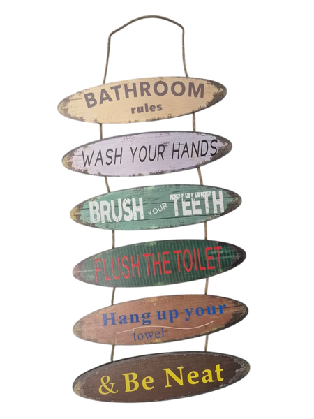 Bathroom Rules Hanging Wooden Sign - Stylish &amp; Practical
