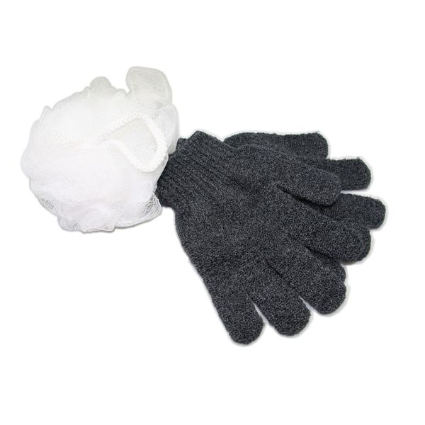 Exfoliating Glove Charcoal &amp; Body Sponge White Set