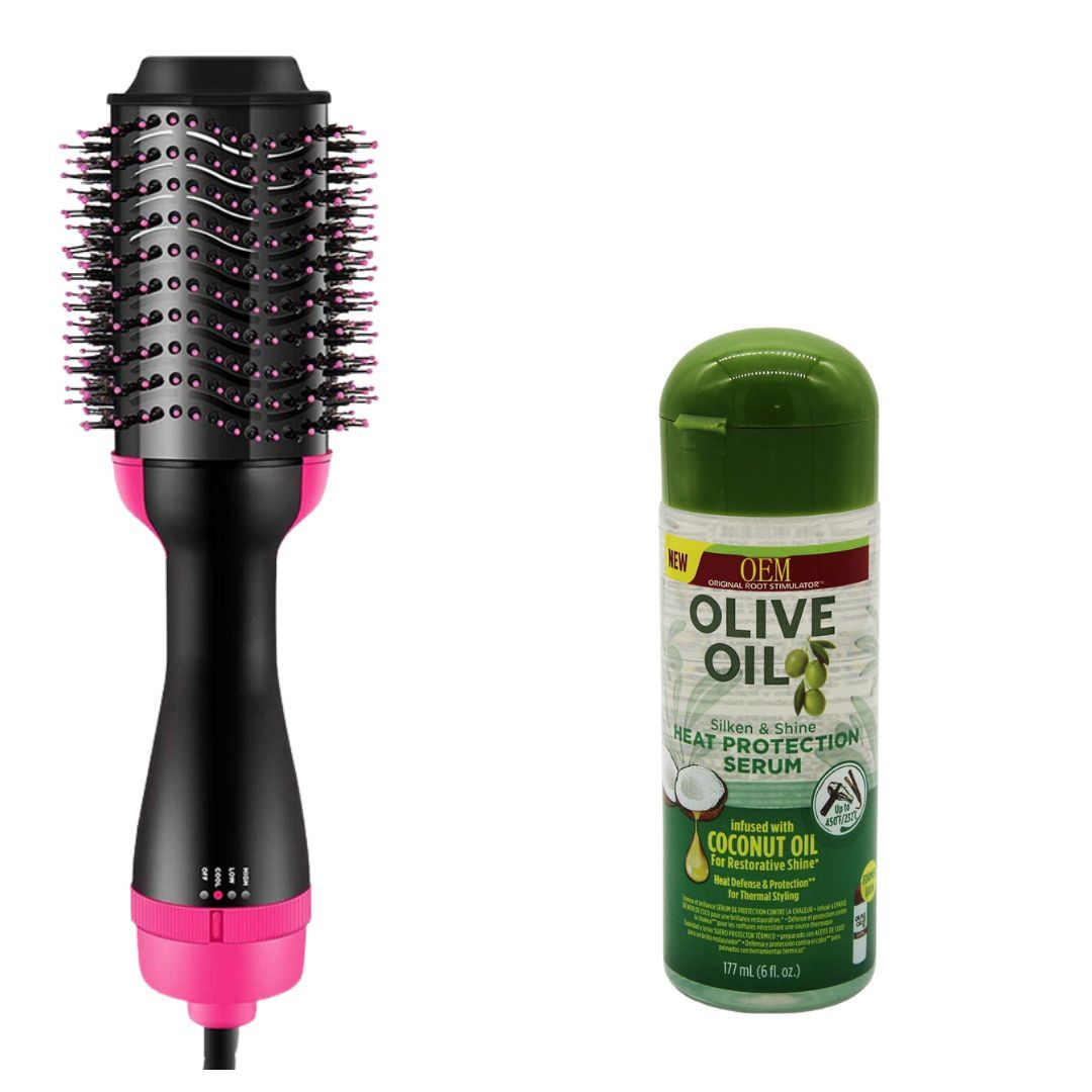 straightening-drying-hot-air-brush-and-olive-oil-heat-protection