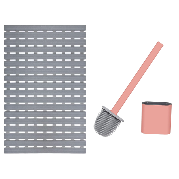Non-Slip Silicone Bath Mat and Wall Mountable Silicone Toilet Brush