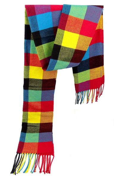 Men's Checked Scarf Cashmere Tasseles - Red/Orange