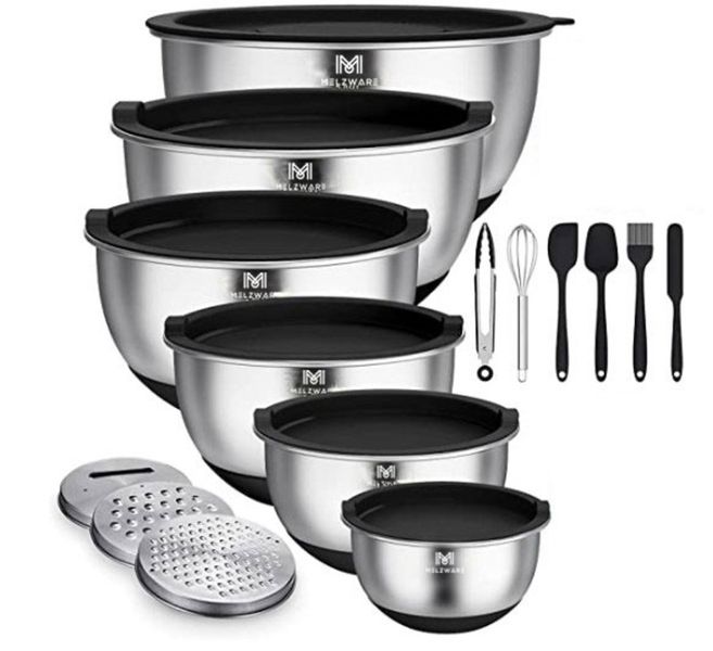 Melzware- 15 Piece Stainless Steel Mixing Bowls Set