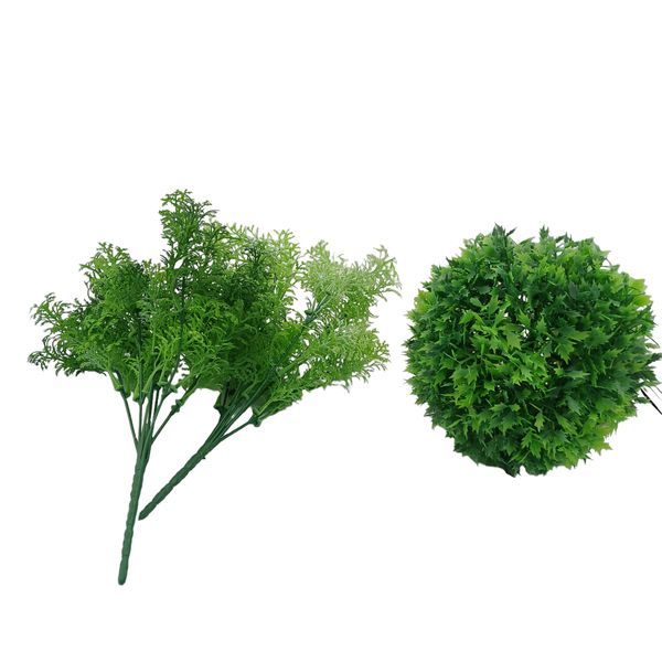2 Branches Green Moss and Topiary Ball