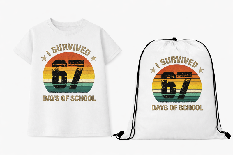 Kids - I survived 67 days of school white T-shirt &amp; Drawstring Bag