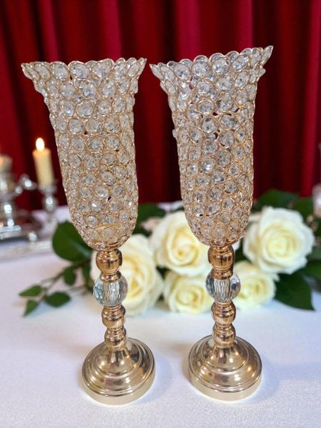 2 Luxury Crystal Beaded Vases/Candle Holders