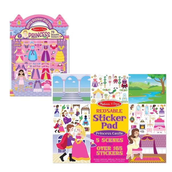 Melissa &amp; Doug Princess Castle Reusable Sticker Pad &amp; Puffy Stickers Combo