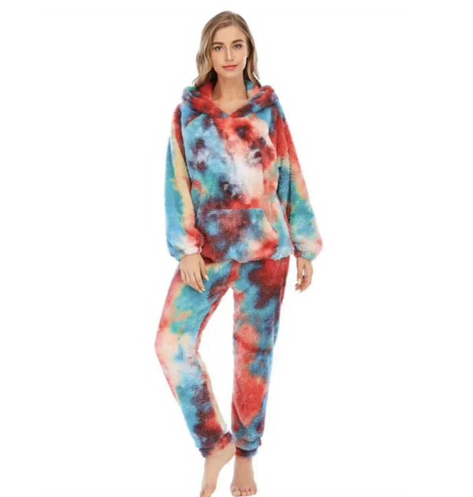 Warm Winter Wear 2 Piece Tye-n-Dye Pattern Fleece Hoodie Pyjama Set ...