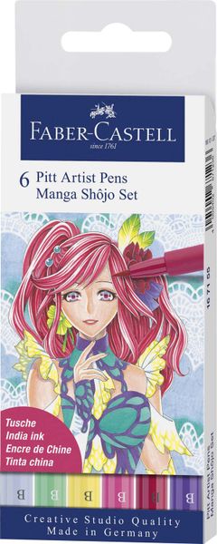 Faber-Castell, Pitt Artis Pen, - "Shojo" Manga wallet of 6