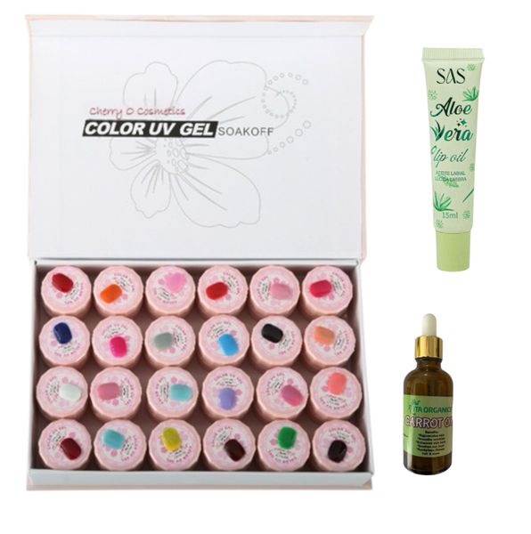 24 Color UV Gels for Nails with Lip Oil &amp; Carrot Oil
