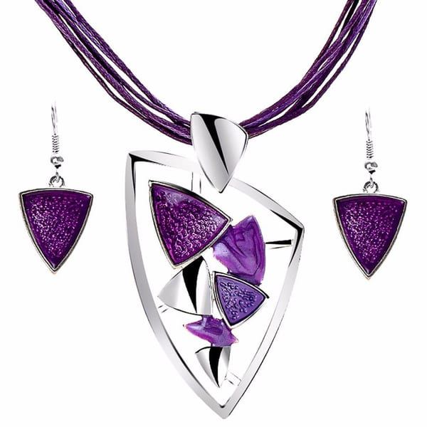 Multilayer Leather Chain Triangle Hollow Enamel Jewelry Set - AW
