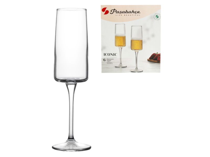 Pa?abahçe Iconic 190ml Clear Glass Champagne Flutes (6-Piece Set)
