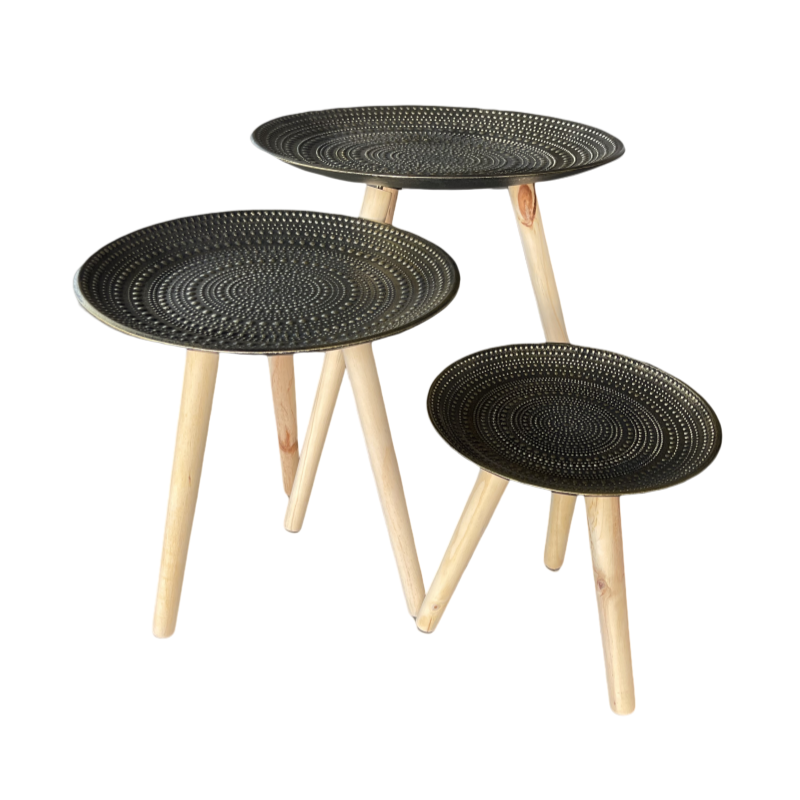 Nesting Coffee Table Set of 3 Big Small Round Side Table End Tables