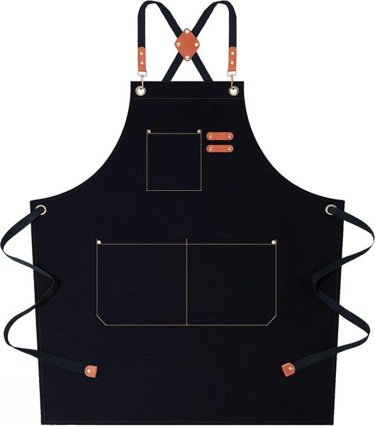Heavy Duty Work Apron For Men &amp; Women with Oversized Pockets - Black