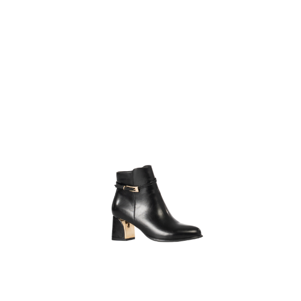 LaMara Paris Women's Elegant Buckled Block Heel Ankle Boot Black