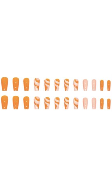 24 Pieces Nail Stick-On Set With Glue - Sun Ripple Press-On Orange Nail Set