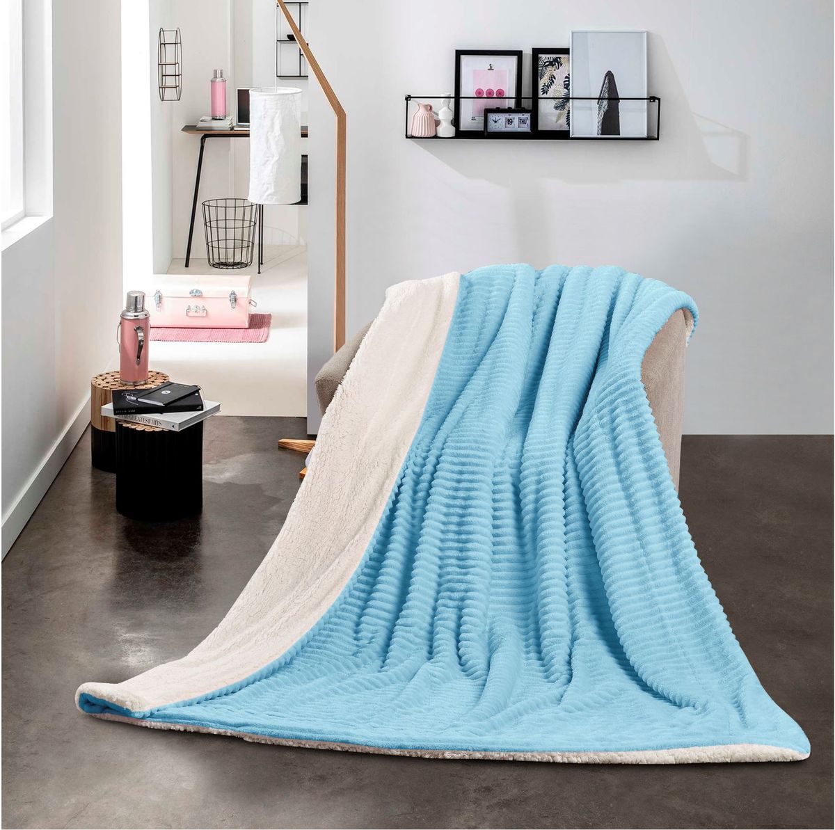New Reversible Super Soft Throw Striped Flannel Sherpa Blanket Shop