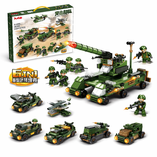 325 Pieces - 6-in-1 - Building Block Armed Tank - Green