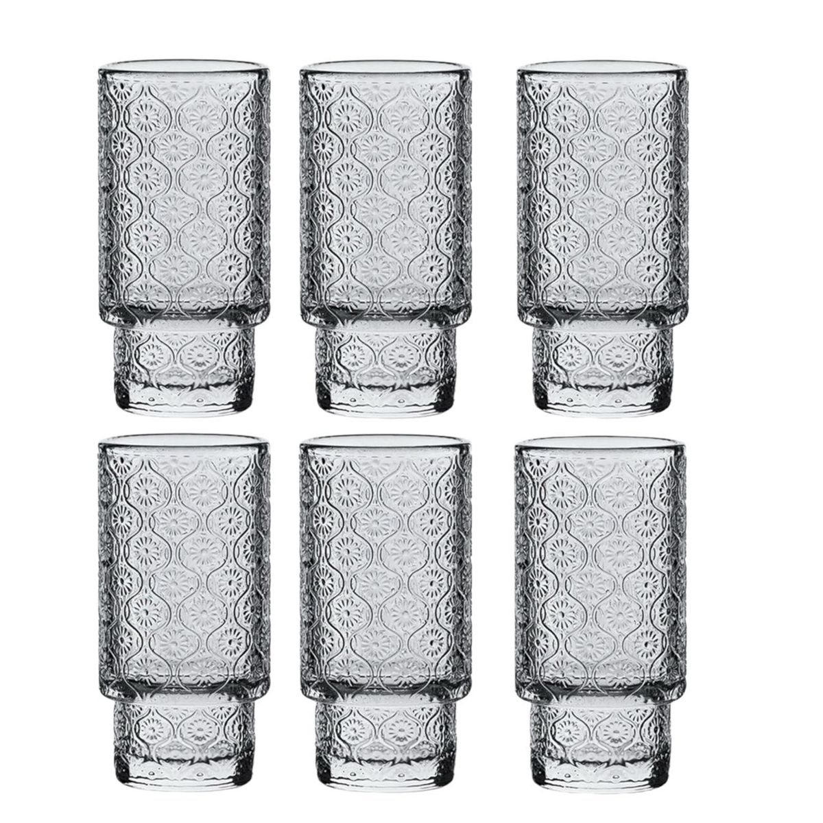 Grey Vintage Glass Drinking Set of 6 Textured Drinking Glasses Set ...