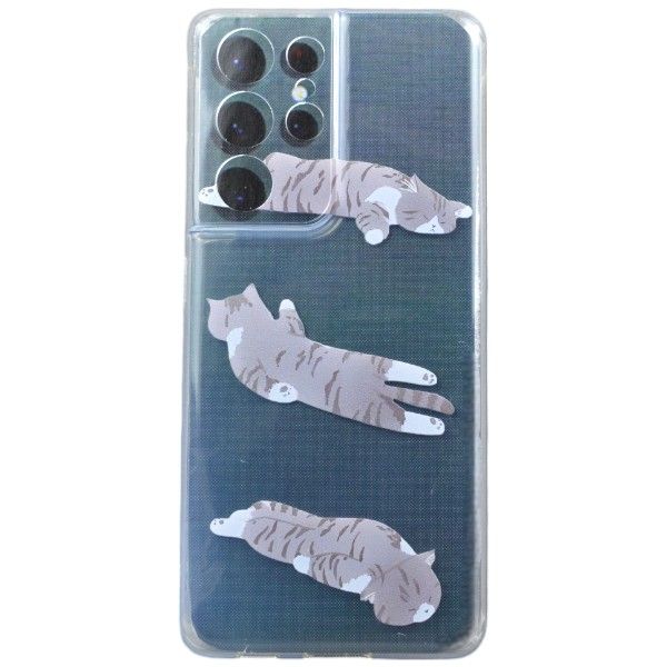 Sleepy Cats Print Phone Case compatible with Samsung S21 Ultra - Transparent