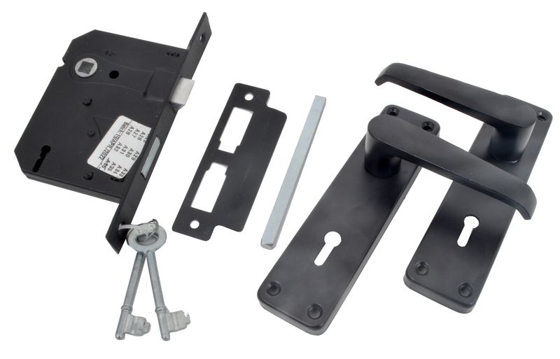 Sanlic Jaguar Ebony Contractor 6" Keyway Black 2Lever Lockset