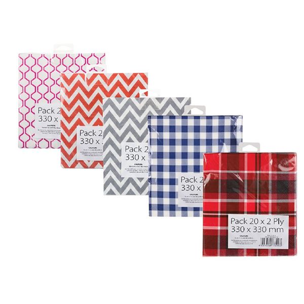Bulk Pack x 6 Pattern Serviettes 2ply 33cm 20pcs Per Pack