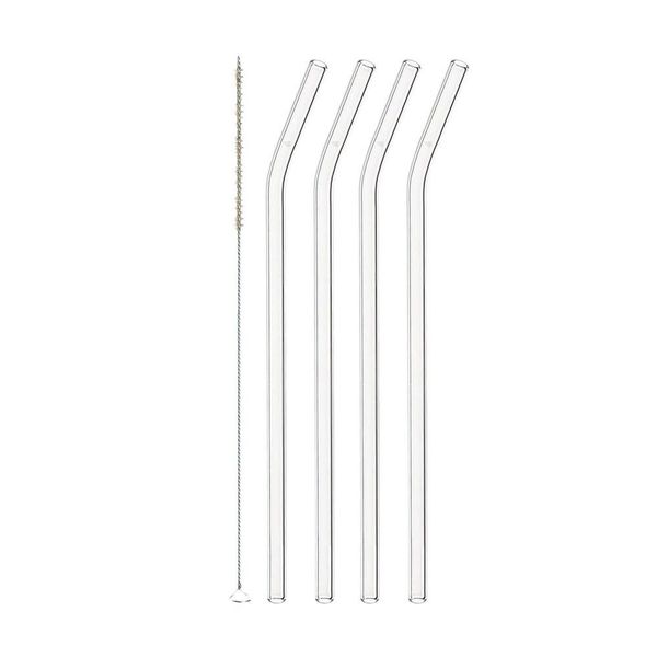 4-Pack Reusable Clear Glass Straws with Cleaning Brush