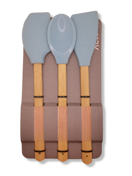 Xclusiv Silicone Kitchen Utensil Set With Wooden Handle Set of 3 - Teal