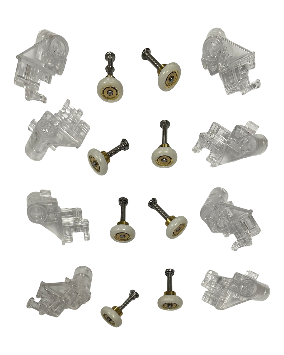 Shower Door Rollers with Screws & Transparent Brackets Combo 8