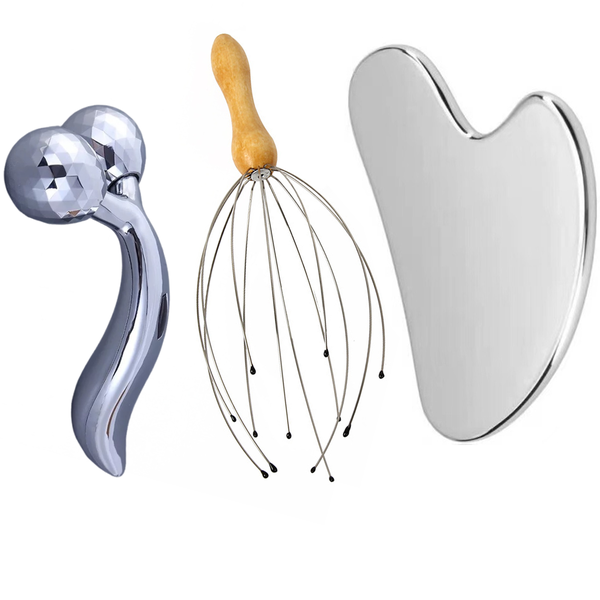 3pc Massager Set Stainless Steel Gua Sha Face Roller Set Facial Tools