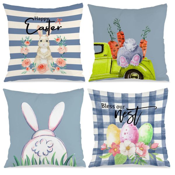 Set of 4 Easter Gingham Cushion Cover, 45x45cm Decorative Cushion Cover