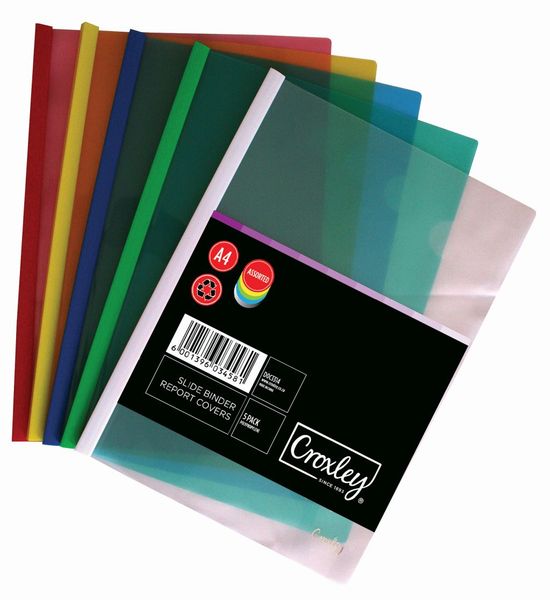 Croxley A4 Slide Binder Report Covers Assorted Colours (5 Pack)