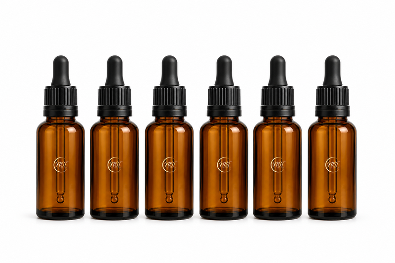NBT Naturals-100ml Glass Bottle Black Pipette -18mm-Amber- 15 Pack