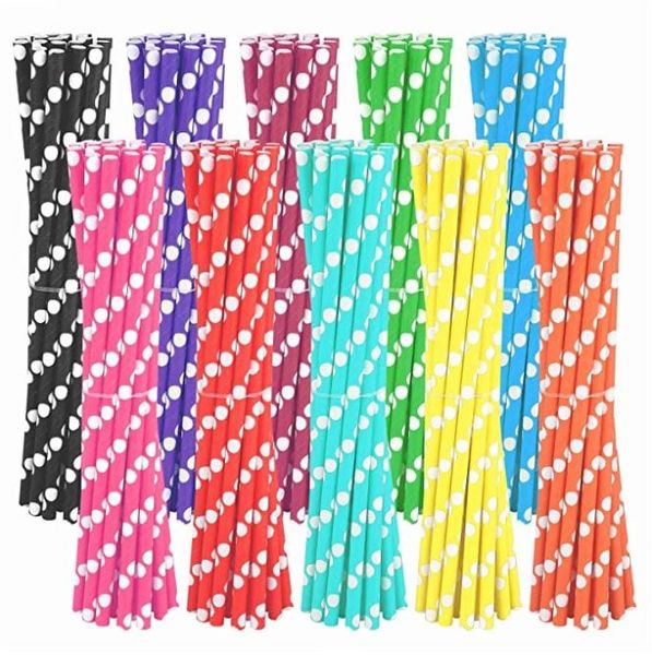 Biodegradable Polka Dot Party Paper Straws 100 Piece