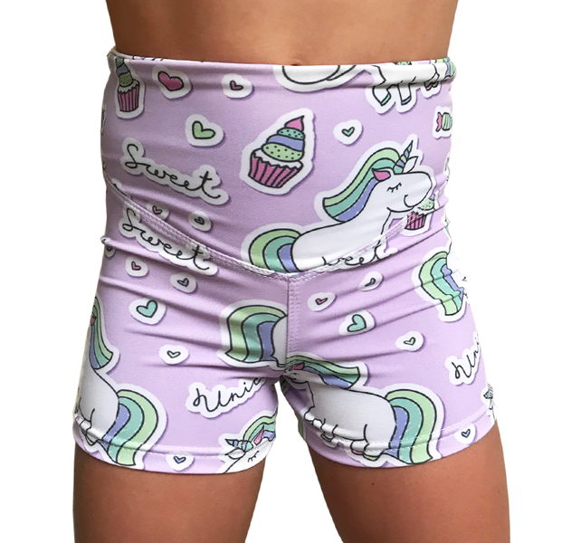 Strut Active 'Unicorn' High Waist Gym, Dance &amp; Booty Lycra Hot Pants Shorts